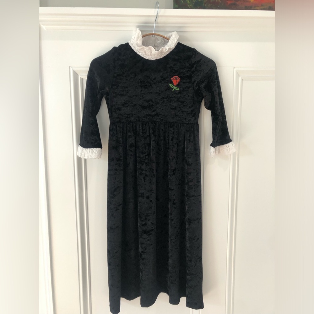 Mini Rodini Black Velour Dress with White Lace 128/134